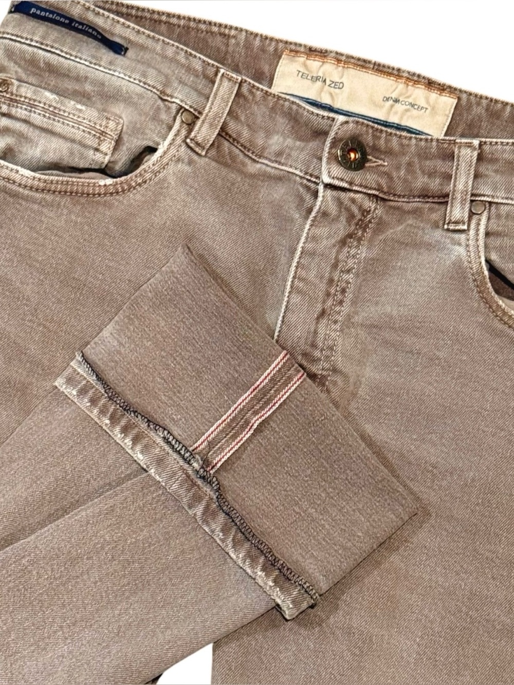 Teleria Zed Sz 32 Selvedge Cobra A 20 Tan Straight Leg Italian Denim Jeans